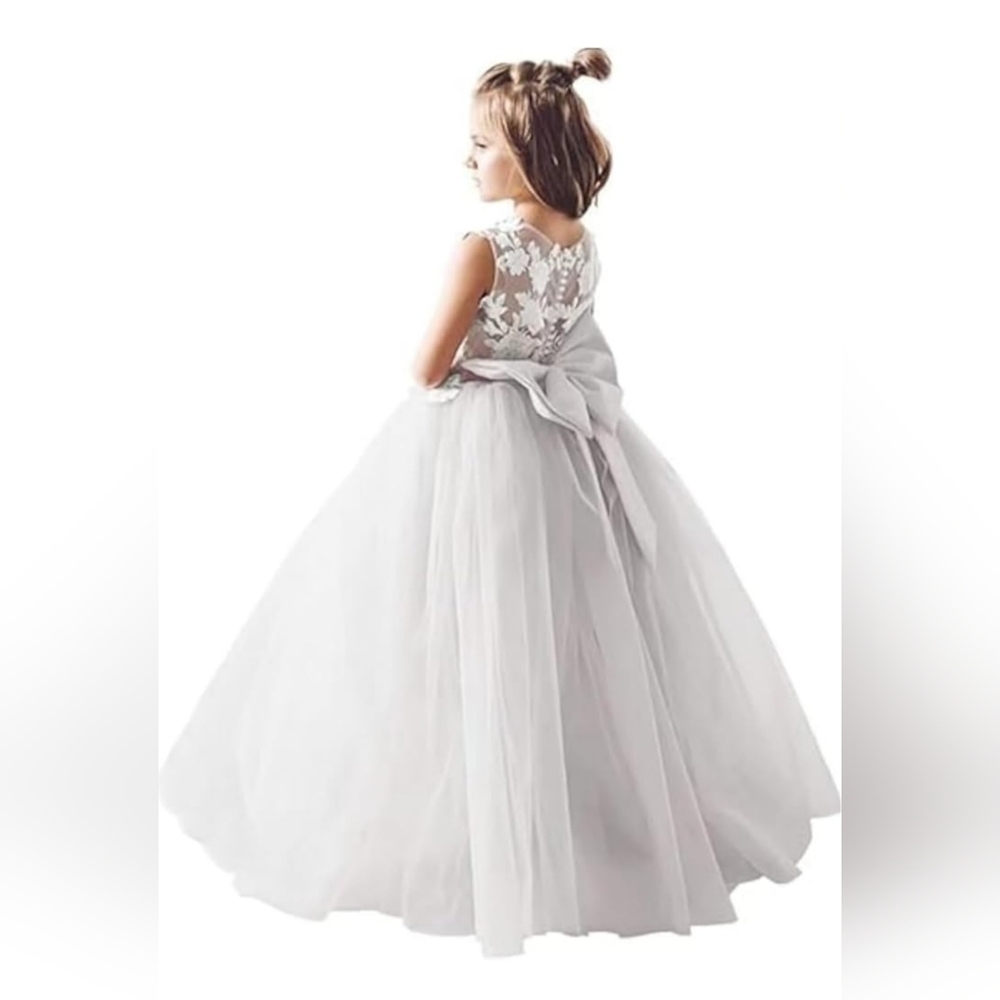 White Embellished Flower Girl Gown